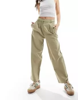 Брюки цвета хаки с изогнутыми штанинами ASOS
