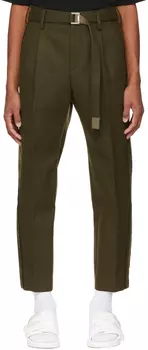 Брюки цвета хаки с поясом sacai