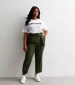 Брюки цвета хаки с завышенной талией Curves в бумажном пакете New Look, хаки