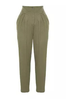 Брюки цвета хаки в тканую полоску цвета моркови Trendyol