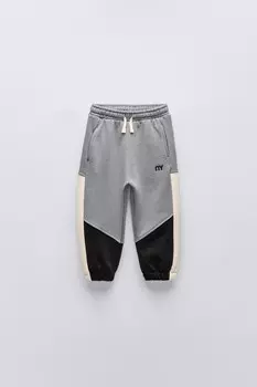 Брюки цветного блока ZARA, серый/синий
