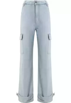 Брюки DEF из ткани "DEF женские брюки-карго DEF джинсовая" (1 шт.), джинсовый