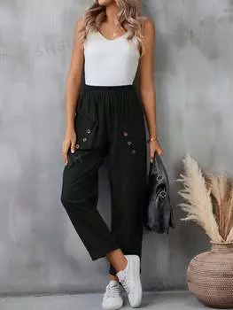 Брюки длинные женские Shein Lune с двойными карманами, черный