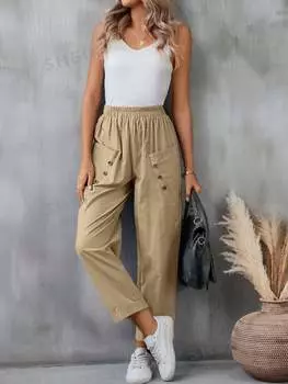 Брюки длинные женские Shein Lune с двойными карманами, песочный