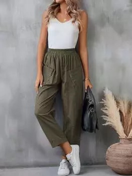 Брюки длинные женские Shein Lune с двойными карманами, зеленый