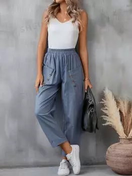 Брюки длинные женские Shein Lune с двойными карманами, синий