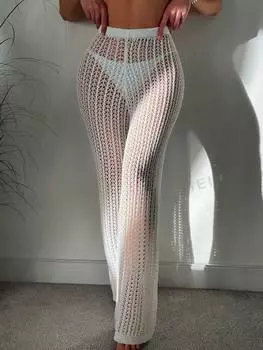 Брюки длинные женские Shein Swim BohoFeel в богемном стиле, белый