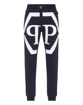 Брюки для бега с шестигранником Philipp Plein, цвет Blue Navy/White