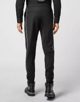 Брюки для бега со стразами и черепом Philipp Plein, черный