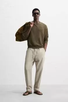 Брюки для бега трусцой обычного покроя с высокой талией ZARA, бежевый