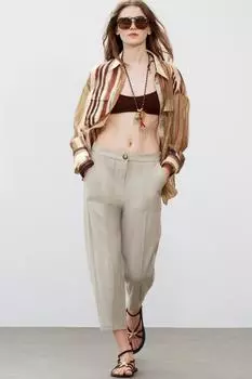 Брюки для бега трусцой со швами ZARA, песочный