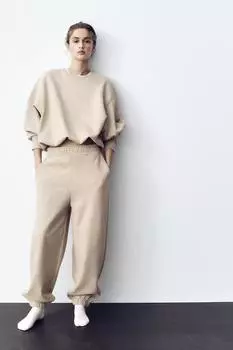 Брюки для бега трусцой ZARA, цвет Tan marl