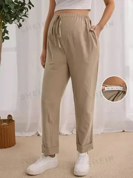 Брюки для беременных на шнурке, простой однотонный вариант, повседневная одежда Shein, хаки