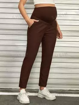 Брюки для беременных Shein с регулируемой талией, шоколадно-коричневый
