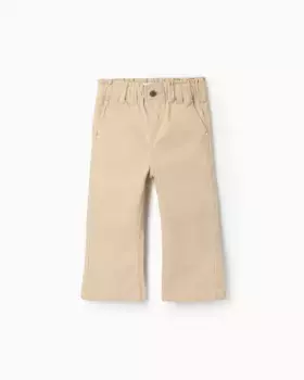 Брюки для девочки из расклешенного саржи на резинке Zippy, бежевый