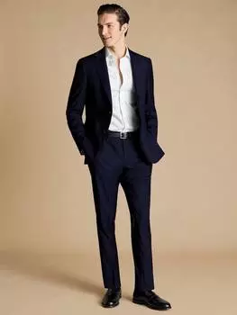Брюки для костюма slim fit из итальянской полушерстяной смеси класса люкс Charles Tyrwhitt, темно-синий