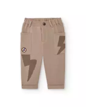 Брюки для мальчика бежевого цвета с принтом молний Tuc tuc