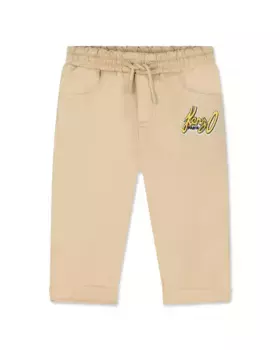 Брюки для мальчика с эластичной резинкой на талии и кулиской Kenzo Kids, бежевый