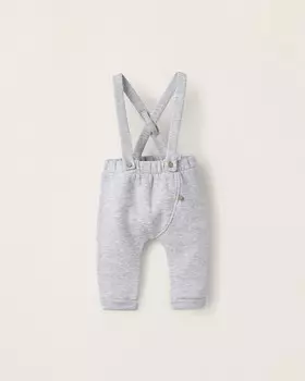 Брюки для мальчика с кардной подкладкой и съемными бретелями. Zippy, светло-серый