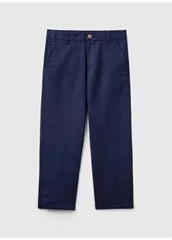 Брюки для мальчика темно-синего цвета со сложенными штанинами 4BE7CF02U Benetton, темно-синий