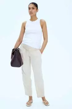 Брюки для мам из смеси льна H&M, бежевый