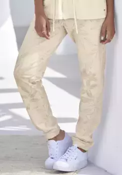 Брюки для отдыха LASCANA с цветочным принтом по всей поверхности, костюм для отдыха, бежевый