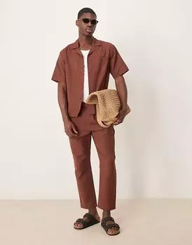 Брюки для пляжа Free Society из смеси льна коричневого цвета