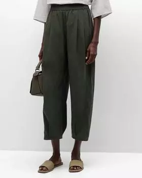 Брюки до щиколотки из плиссированного поплина из органического хлопка для миниатюрных размеров Eileen Fisher, цвет Seaweed