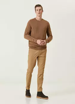 Брюки drop 7 из хлопка цвета camel Beymen