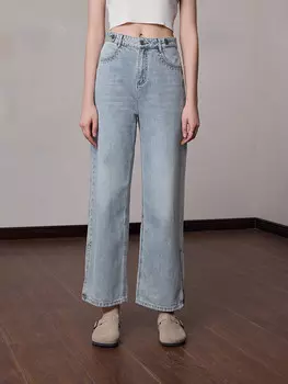 Брюки джинсовые Mslan с треугольной вышивкой и разрезами, синий