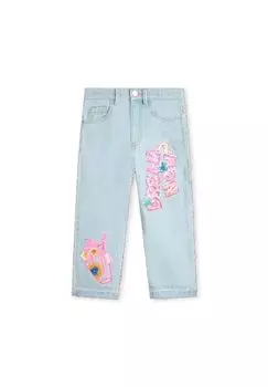 Брюки джинсовые, с нашивками, пятикарманные, детские Billieblush, цвет Billi Double