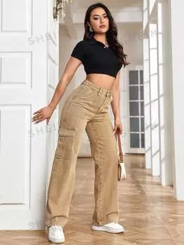 Брюки джинсовые Shein Coolmax с карманами, хаки