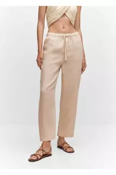 Брюки-джоггеры из льна Mango, бежевый