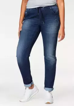 Брюки-джоггеры KangaROOS, джинсовые, с эластичными манжетами, синий