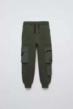 Брюки-джоггеры с многокарманными комбинациями ZARA, хаки