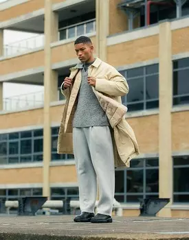 Брюки-джоггеры с прямыми штанинами и объемными складками Topman серого меланжевого цвета из ткани с аквалангом