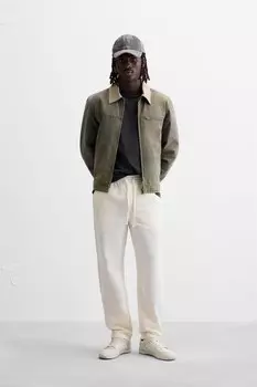 Брюки-джоггеры с выцветшей поясной талиной ZARA, камень