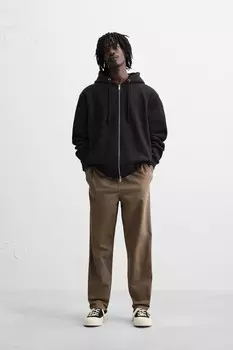 Брюки-джоггеры с выцветшей поясной талиной ZARA, коричневый