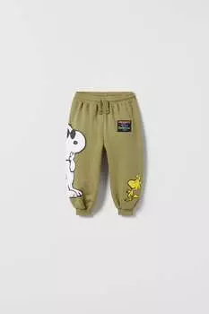 Брюки-джоггеры snoopy peanuts ZARA, зеленый