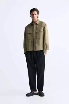 Брюки-джоггеры со складками на талии ZARA, черный