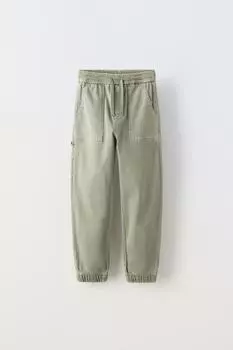 Брюки-джоггеры суперстрейч ZARA, светлый хаки