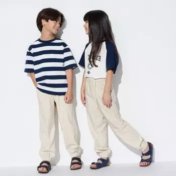 Брюки-джоггеры Uniqlo детские льняные, бежевый