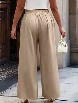 Брюки Essnce, однотонные, большого размера, свободного кроя, легкие, повседневные, нестандартная форма талии Shein, хаки