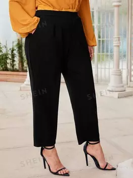 Брюки Essnce с диагональными карманами, завышенной талией, большого размера Shein, черный