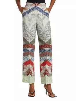Брюки Etro палаццо с комбинированным принтом, белый/красный/серый