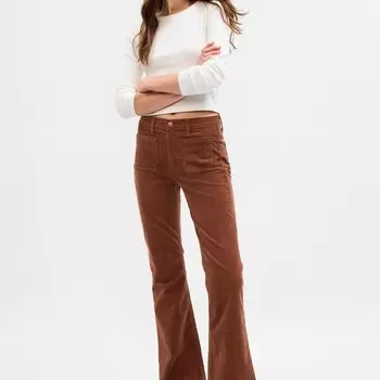 Брюки flare-fit с высокой посадкой из вельвета Gap, коричневый