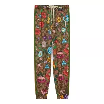 Брюки flora gg supreme pattern track pants Gucci, коричневый
