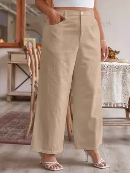 Брюки Frenchy, прямые брючины, свободные, с карманами на талии и бретелями, большого размера Shein, хаки