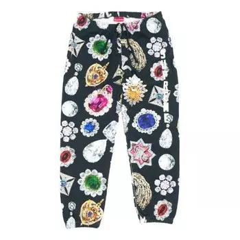 Брюки fw18 jewels sweatpant black printing bundle feet long pants Supreme, черный
