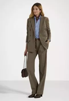 Брюки GLEN CHECK PLEATED STRETCH WOOL TROUSER Lauren Ralph Lauren, коричневый